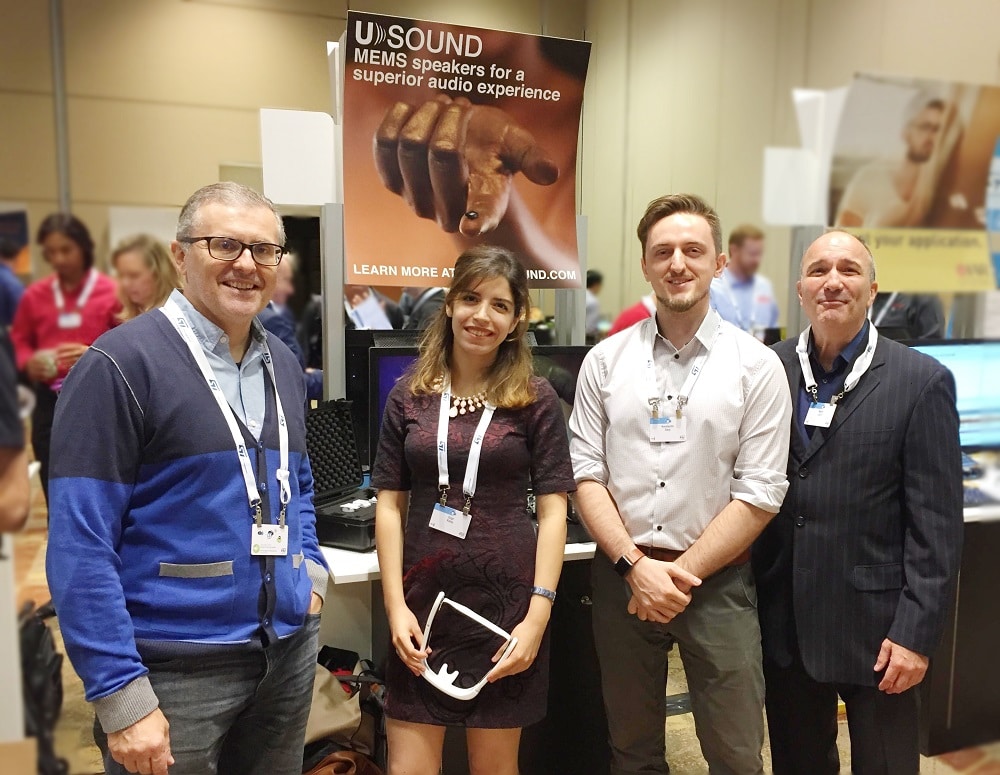 Ferruccio Bottoni, Özge Kolay, Konstantin Davy and Mark Laich representing USound at an event.