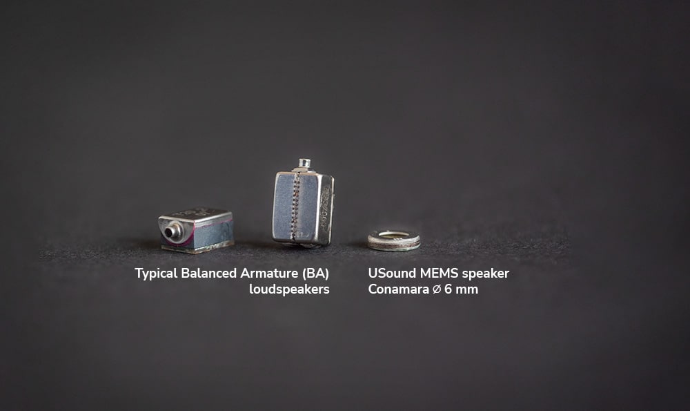 USound Conamara series MEMS speaker vs a typical balanced Armature Loudspeaker